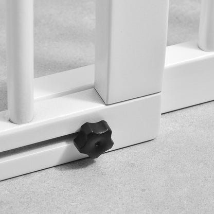 PawHut Adjustable Wooden Pet Baby Gate Freestanding Dog Barrier Fence Doorway 3 Panels Safety Gate w/ Lockable Door White 71H x 113-166W cm