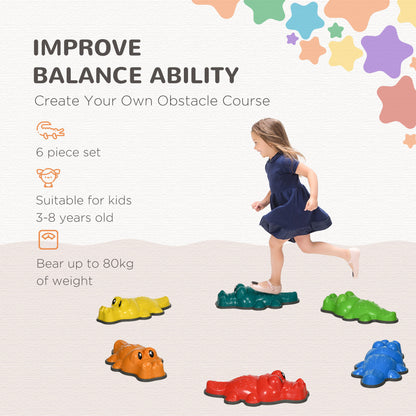 ZONEKIZ 6 Piece Kids Stepping Stones, Crocodile-Designed Sensory Toys, with Anti-Slip Edge Balance River Stones