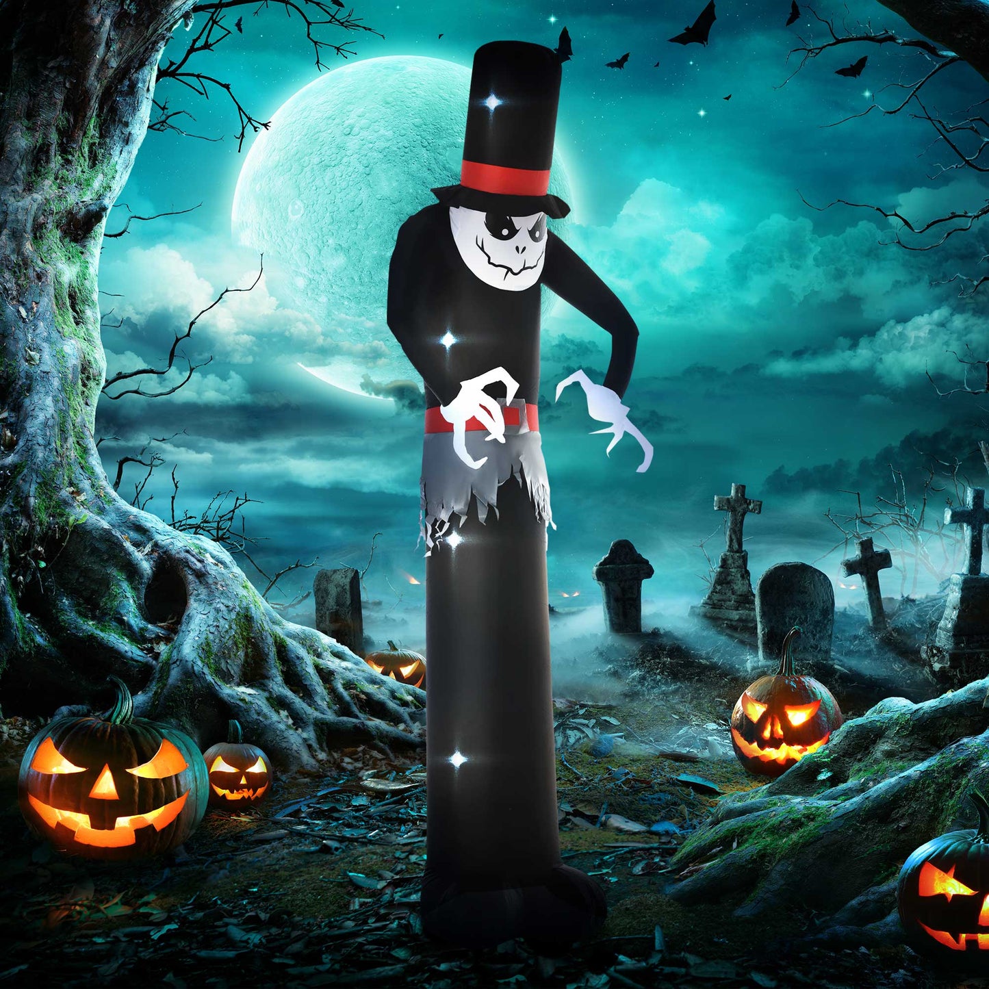 Outsunny 10ft Inflatable Halloween Skinny Ghost in a Tall Hat, Blow-Up Outdoor LED Display