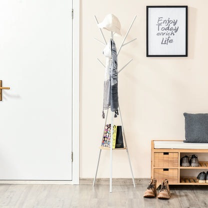 Free Standing Metal Coat Rack Stand 9 Hooks Clothes Tree with 1 Shelf Hat Display Hall Tree Hanger Bag for Hallway Living Room White 180cm