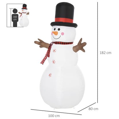 6ft/1.82m Tall Giant Outdoor Indoor Inflatable Snowman Christmas Decoration for Lawn with Hat Scarf LED Lights