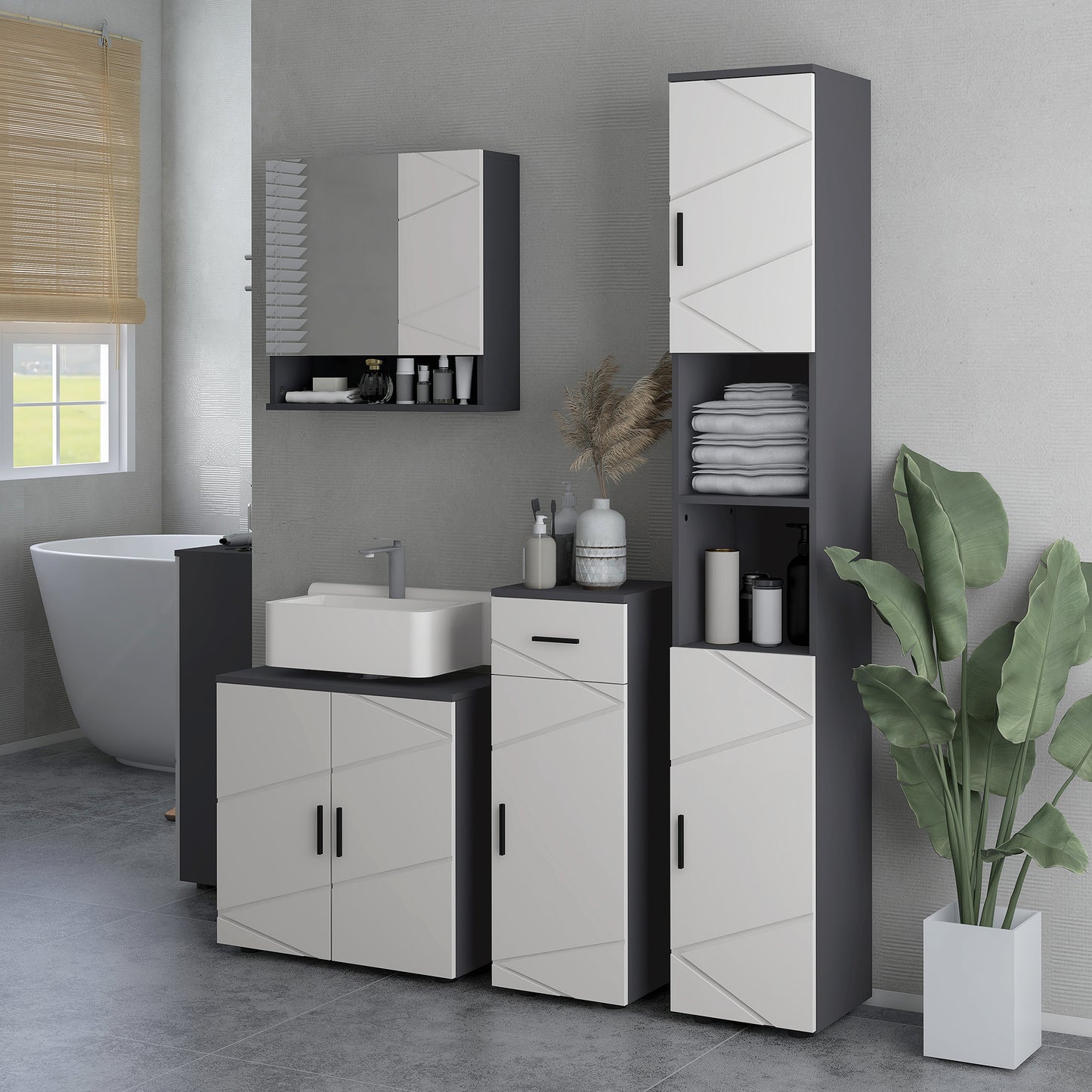 Kleankin Under Sink Cabinet, Bathroom Vanity Unit, Floor Basin Storage Cupboard with Double Doors and Shelf, 60 x 30 x 60 cm, Light Grey