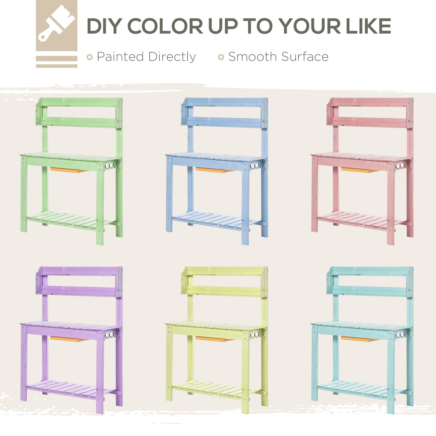 Outsunny Garden Potting Bench w/ Sliding Tabletop, Wooden Workstation w/ Dry Sink, Outdoor Workbench Potting Table w/ Storage Shelf & Hooks, Natural