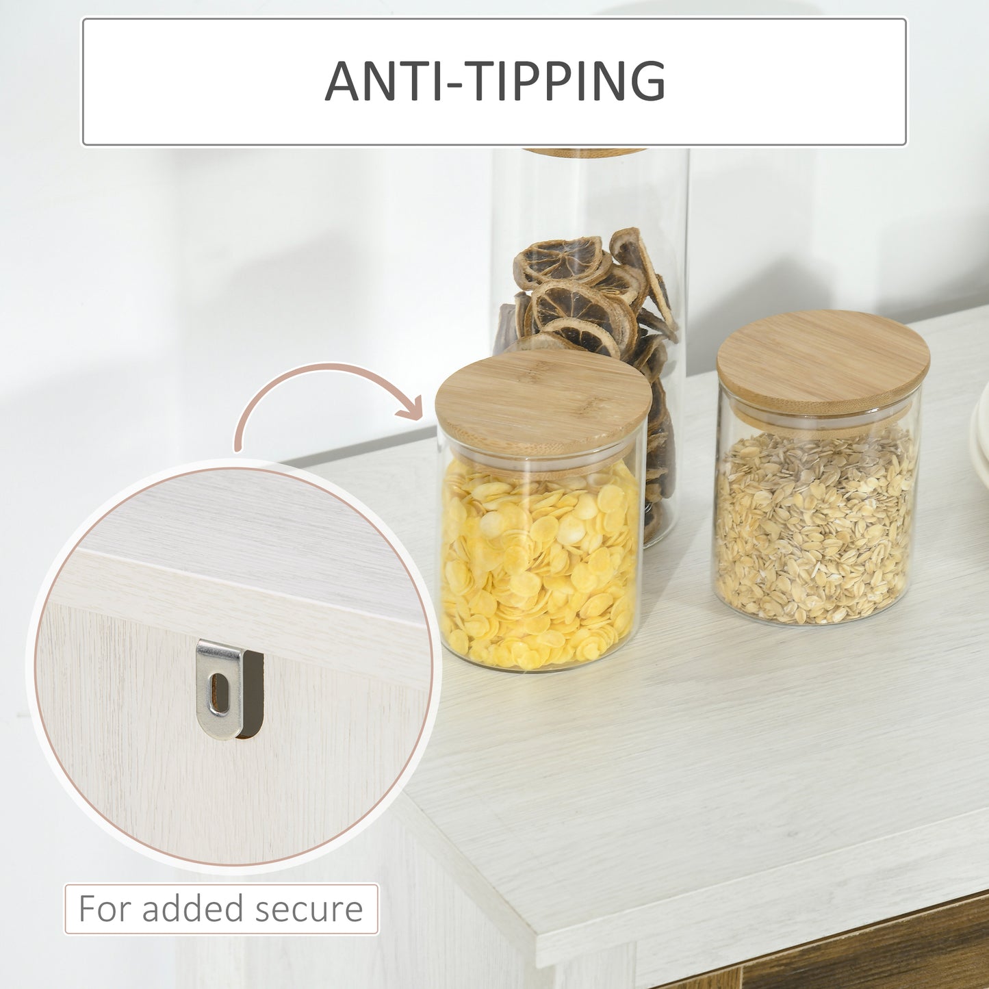 Kitchen Sideboard, Glass Door Storage Cabinet, Accent Cupboard with Adjustable Shelf for Dining Room, Living Room, Distressed White