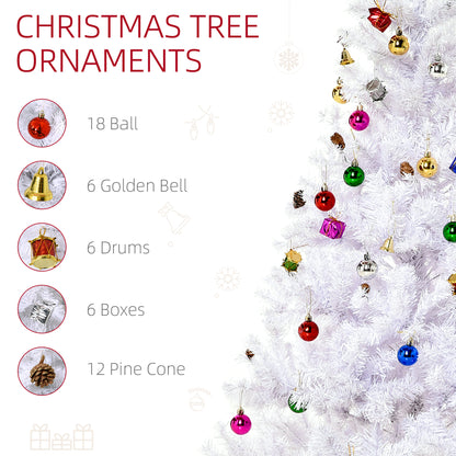 4.9ft Artificial Christmas Tree Holiday Home Decoration With Xmas Ornaments And Metal Stand, White