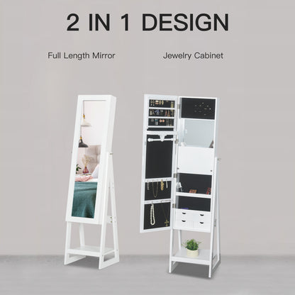 LED Light Jewellery Cabinet Storage Armoire With 2 Mirrors Drawers Hooks Shelves Make-Up Vanity Dresser - White