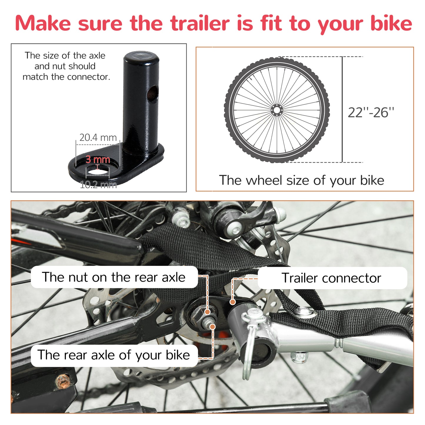 Bike Trailer 2-Seater for Bicycle Baby Child Carrier in Steel Frame (Black and Red)