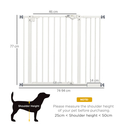 PawHut Metal 74-94cm Wide Adjustable Dog Gate White