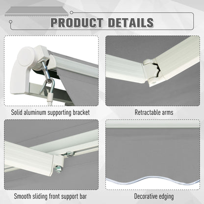 Outsunny Window Awning Canopy Garden Outdoor Shelter Patio Sun Shade UV Blocker Light Weight Aluminium Frame w/ Hand Crank 3 x 2m Light Grey