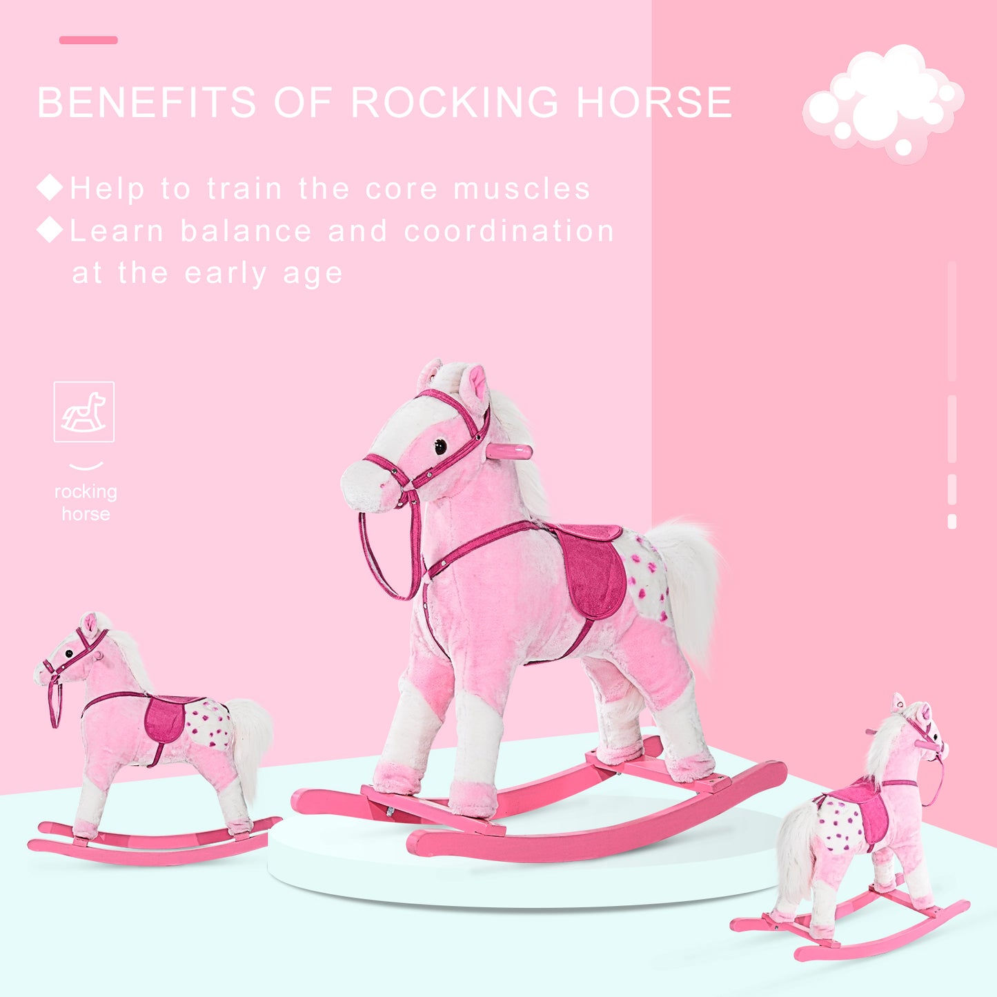 Childrens Plush Rocking Horse with Sound-Pink