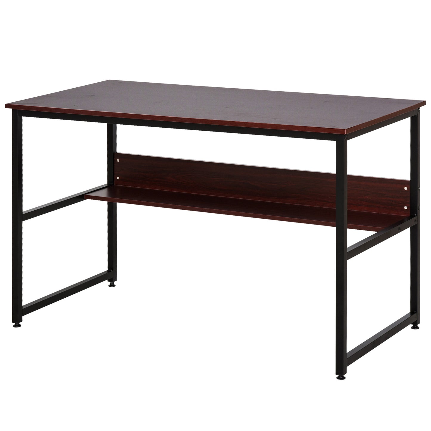 Computer Desk With Storage Shelf Adjustable Feet Metal Frame Home Office Laptop Study Writing Workstation Table Brown