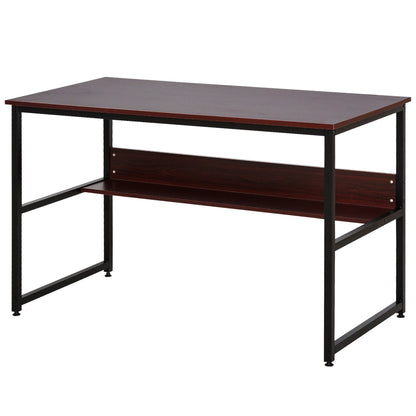 Computer Desk With Storage Shelf Adjustable Feet Metal Frame Home Office Laptop Study Writing Workstation Table Brown