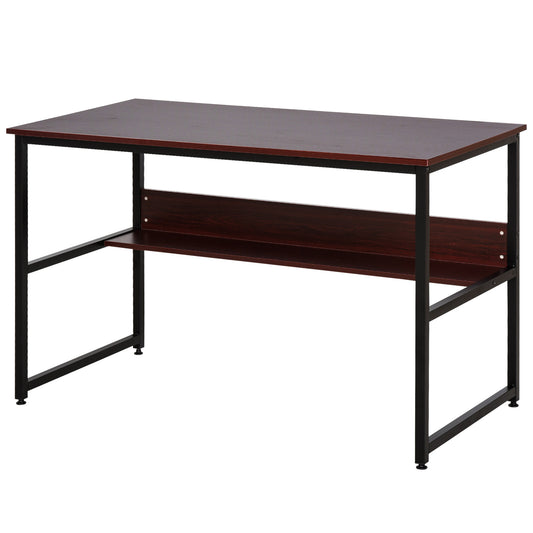 Computer Desk With Storage Shelf Adjustable Feet Metal Frame Home Office Laptop Study Writing Workstation Table Brown