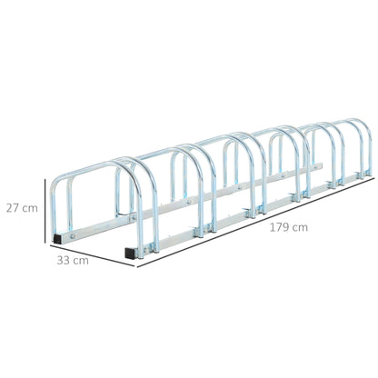Bike Stand Parking Rack Floor or Wall Mount Bicycle Cycle Storage Locking Stand 179L x 33W x 27H (6 Racks, Silver)