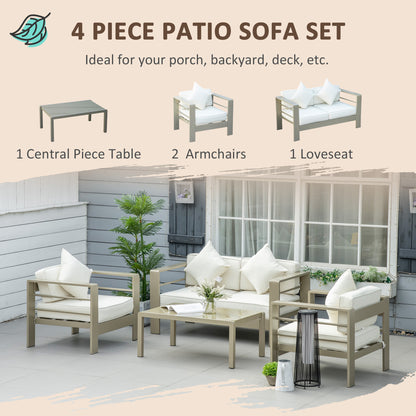 Outsunny 4 Piece Outdoor Garden Furniture Set, Aluminium Frame Backyard Furniture w/ Thick Padded Cushioned Loveseat Glass Top Table Champagne Gold