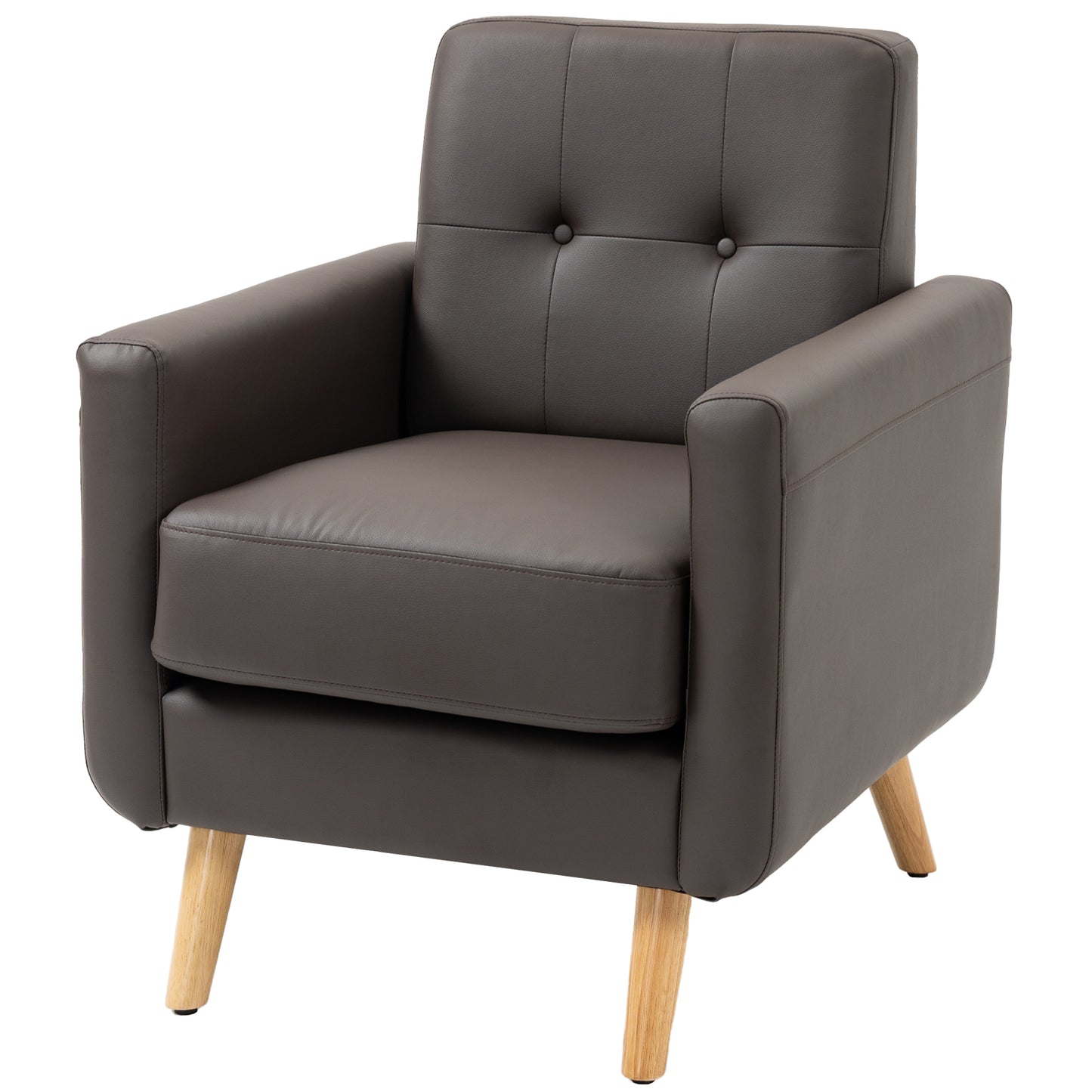 Modern Accent Chair, Tufted Living Room Chairs, PU Leather Armchair for Bedroom, Home Office, Brown