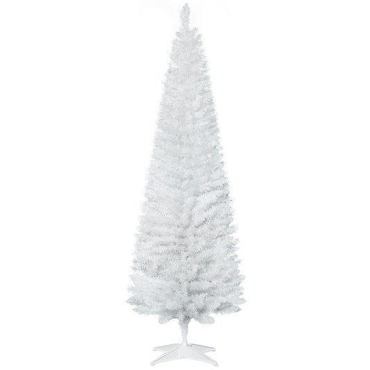 1.8m 6ft Artificial Pine Pencil Slim Tall Christmas Tree With 390 Branch Tips Holiday Décor with Stand White