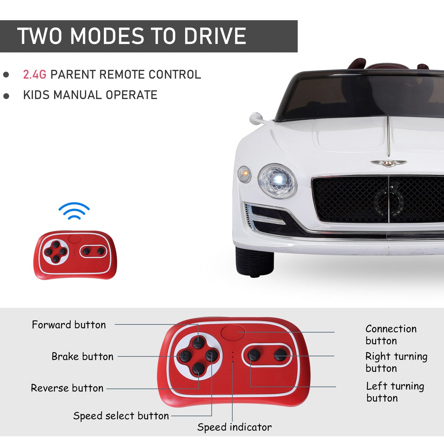 Kids Bentley Style Electric Ride-on Car W/ LED Lights-White