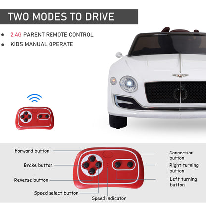 Kids Bentley Style Electric Ride-on Car W/ LED Lights-White