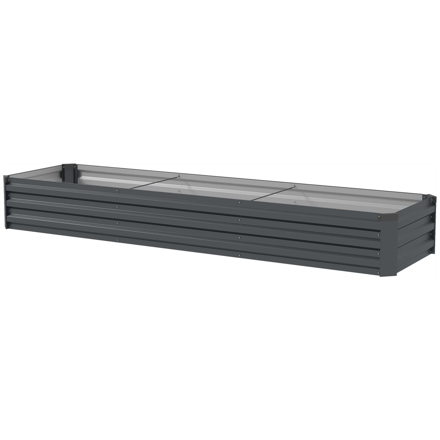 Large Galvanised Steel Raised Garden Bed | Powder-Coated | Open Bottom | Interior Support Brackets | 4 Protective Corners | Flat Safe Top | 240x60x30cm | Flowers Herbs & Veg | Dark Grey