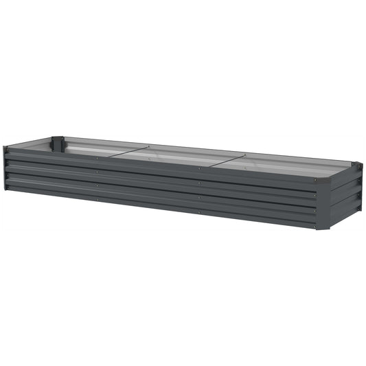 Large Galvanised Steel Raised Garden Bed | Powder-Coated | Open Bottom | Interior Support Brackets | 4 Protective Corners | Flat Safe Top | 240x60x30cm | Flowers Herbs & Veg | Dark Grey
