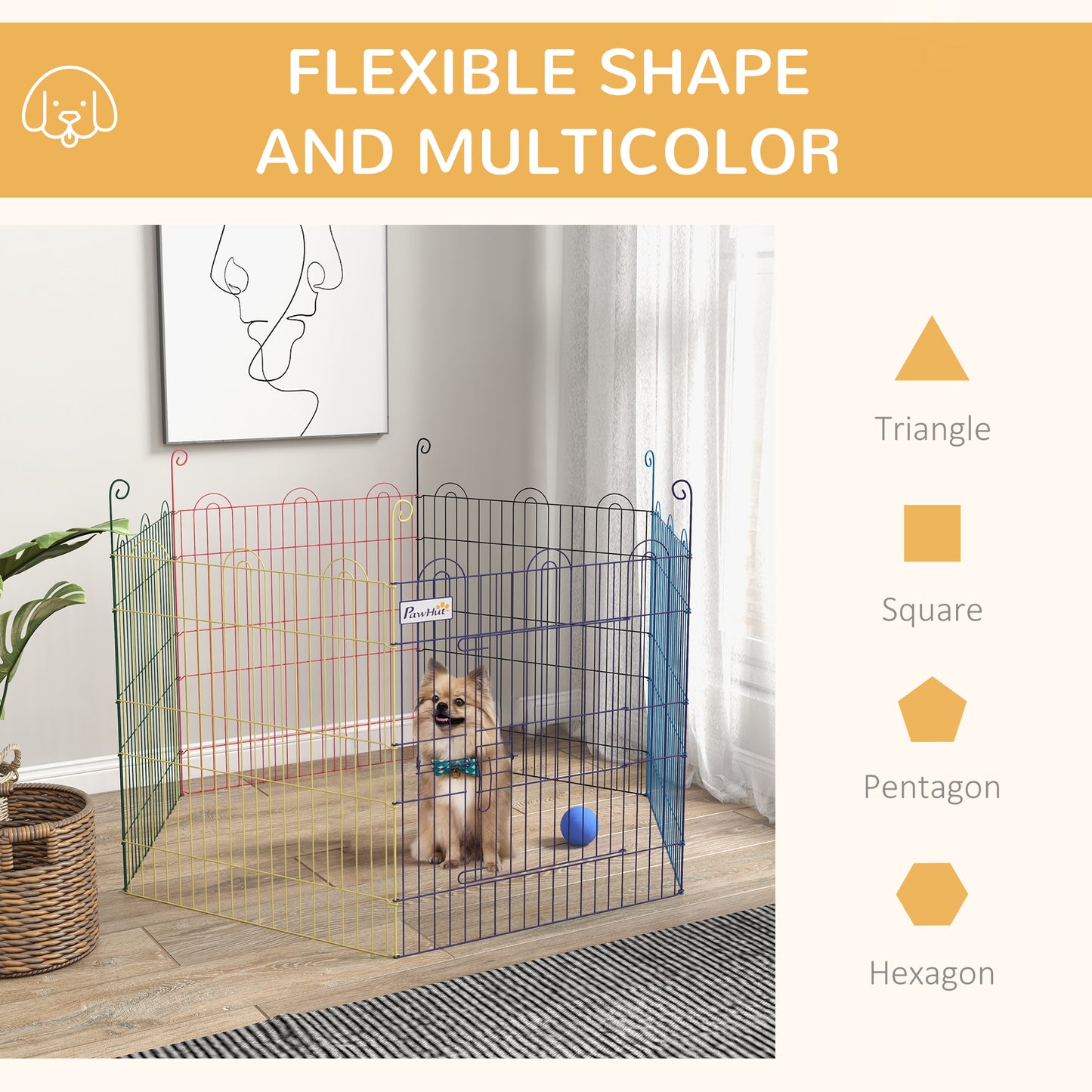 Pet Playpen | 6 Configurable Panels | Lockable Door | Indoor & Outdoor | Small Dogs, Cats, Rabbits & Small Pets | 60 x Ø120cm | Multicolour