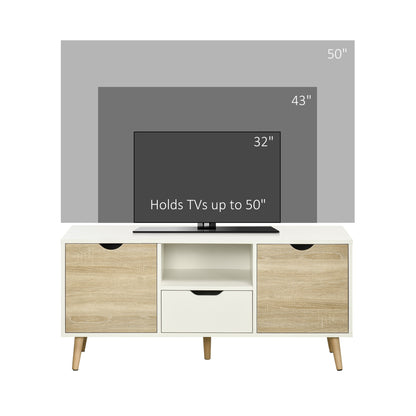 TV Unit Cabinet for TVs up to 50 Inches, TV Stand with Storage Cabinets and Drawer for Living Room and Bedroom, Natural