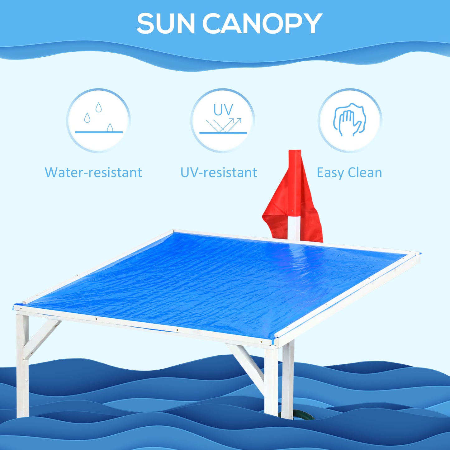 Outsunny Wooden Kids Sandpit, Children Sandbox w/ UV Protection Canopy, for Ages 3-8 Years - Blue