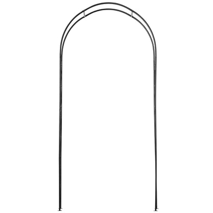 Matte Black Garden Arch | 2.3 m Steel Arbor Trellis with Curved Frame, Climbing Plant Supports, Hanging Basket Rails, Disc Feet & Ground Stakes