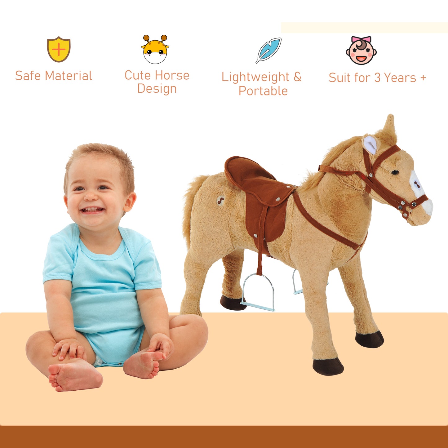 Childrens Plush Rocking Pony With Sound - Beige