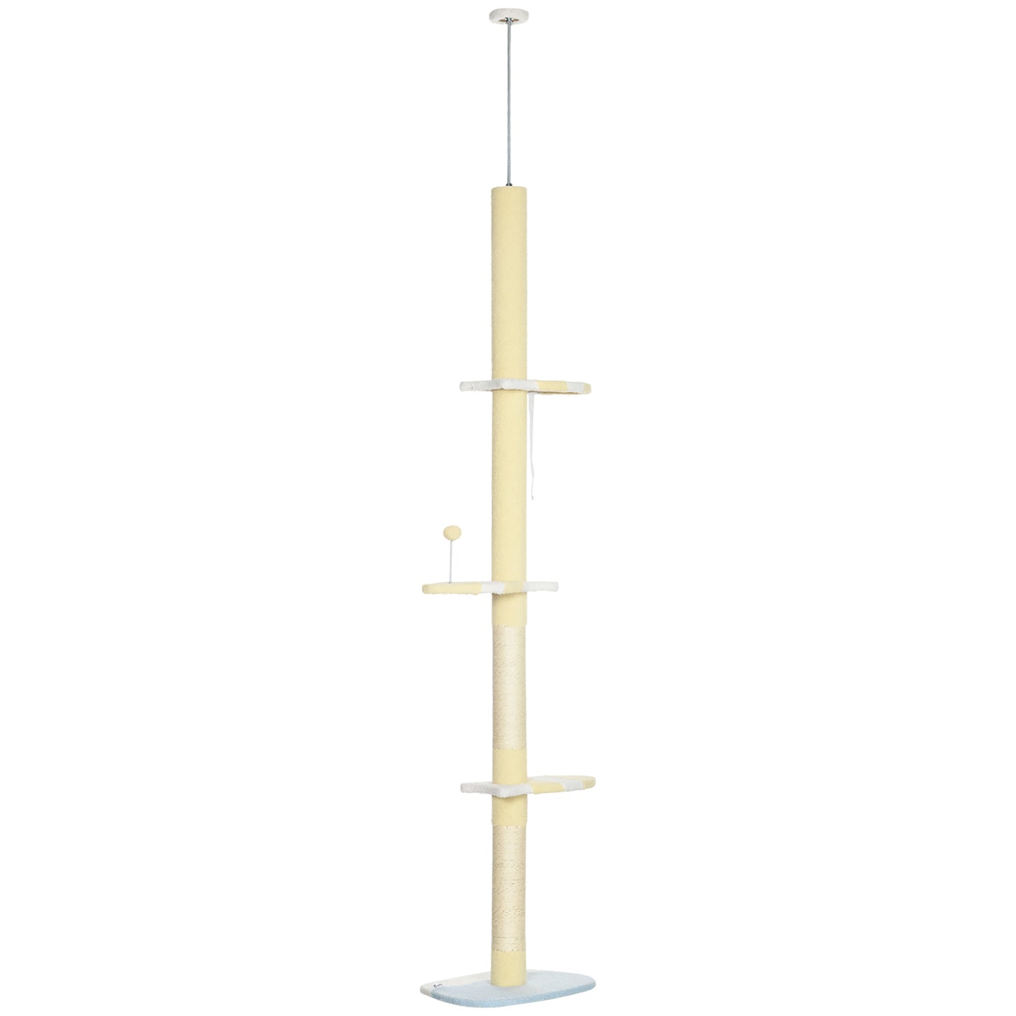 PawHut Cat Tower Cat Tree Cat Stand 260cm Floor to Ceiling, Height Adjustable with Anti-slip Kit and Scratching Post Ball Yellow