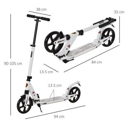 Folding Kick Scooter 2 Big Wheels Teens Adult  14+ Adjustable Ride On White / Black