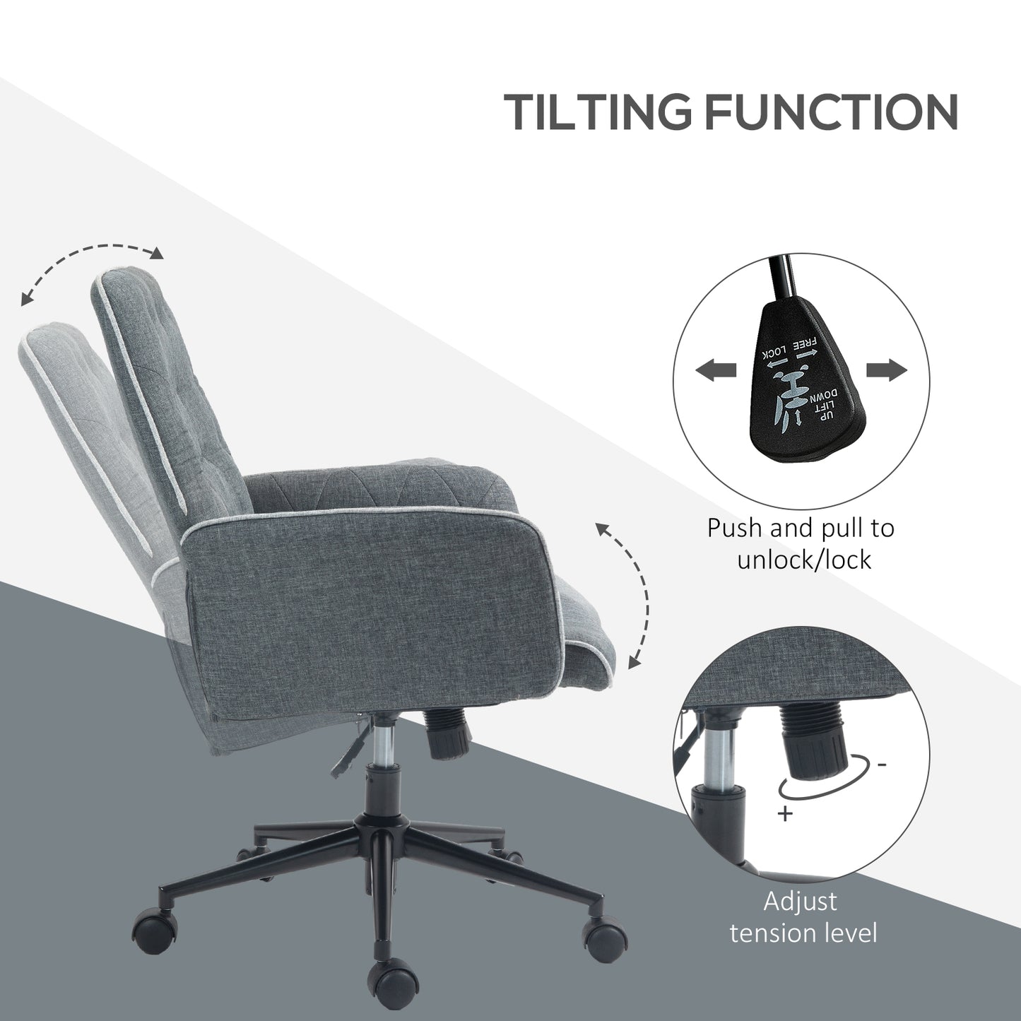 Linen Computer Chair with Armrest, Modern Swivel Chair with Adjustable Height, Dark Grey
