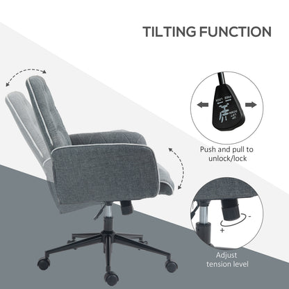 Linen Computer Chair with Armrest, Modern Swivel Chair with Adjustable Height, Dark Grey
