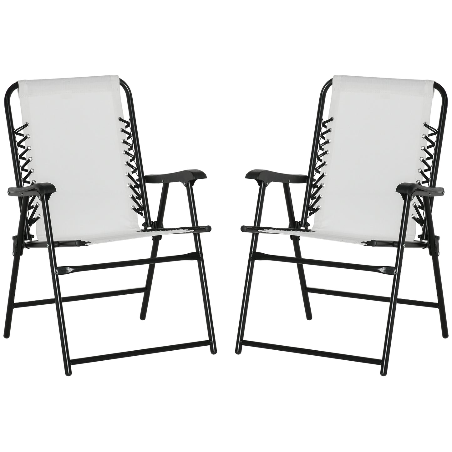 Outsunny 2 Piece Patio Folding Chair Set, Outdoor Portable Loungers for Camping Pool Beach Deck, Lawn Chairs with Armrest Steel Frame, Cream White