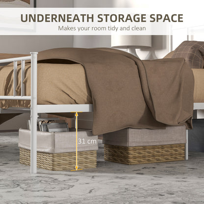 Double Metal Bed Frame Solid Bedstead Base with Headboard and Footboard, Metal Slat Support and Underbed Storage Space, Bedroom Furniture