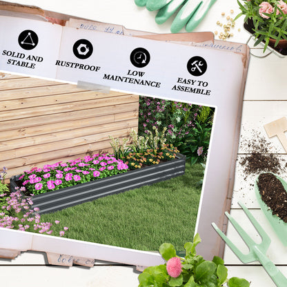 Large Galvanised Steel Raised Garden Bed | Powder-Coated | Open Bottom | Interior Support Brackets | 4 Protective Corners | Flat Safe Top | 240x60x30cm | Flowers Herbs & Veg | Dark Grey