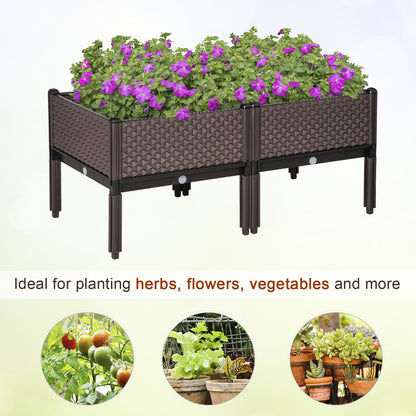 Outsunny 50cm x 50cm x 46.5cm Set of 2 Garden Raised Bed, Elevated Planter Box, Flower Vegetables Planting Container with Self-Watering Design