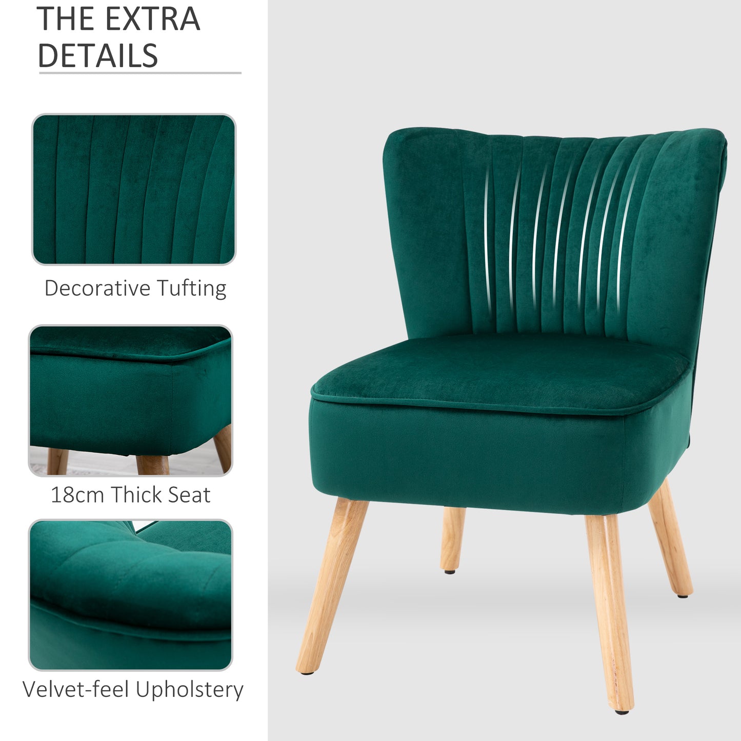 Retro Style Velvet Accent Chair Occasional Tub Seat Padding Curved Back with Wood Frame Legs Home Furniture Set of 2 Green