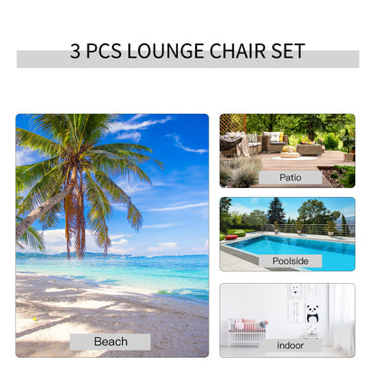 Outsunny 3 Pieces Lounge Chair Set Garden Outdoor Recliner Sunbathing Chair with Table, Light Grey