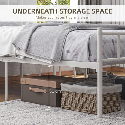 Single Bed Frame, Metal Bed Base with Headboard and Footboard, Metal Slat Support and 31cm Underbed Storage Space