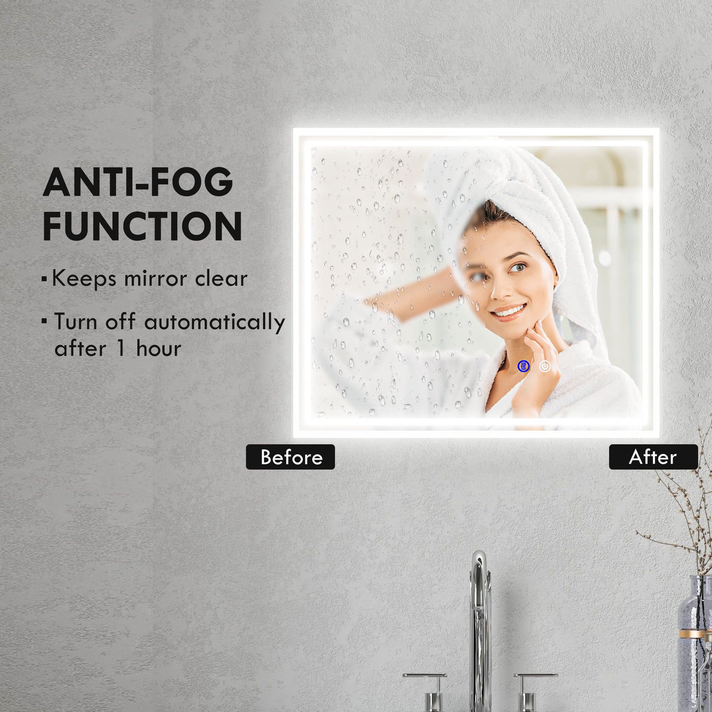 Kleankin LED Bathroom Mirror with Lights, Illuminated Makeup Mirror, Vanity Mirror with 3 Colour, Smart Touch, Anti-Fog