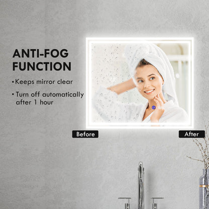 Kleankin LED Bathroom Mirror with Lights, Illuminated Makeup Mirror, Vanity Mirror with 3 Colour, Smart Touch, Anti-Fog