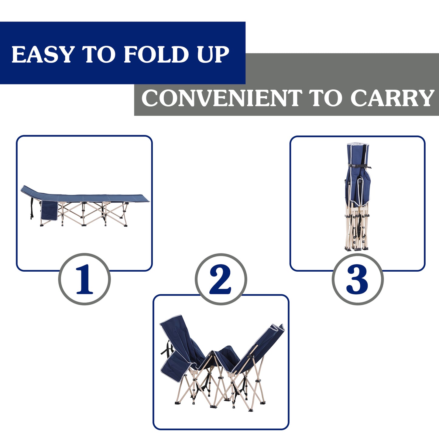 Outsunny Single Person Camping Folding Cot Outdoor Patio Portable Military Sleeping Bed Travel Guest Leisure Fishing with Carry Bag, Blue