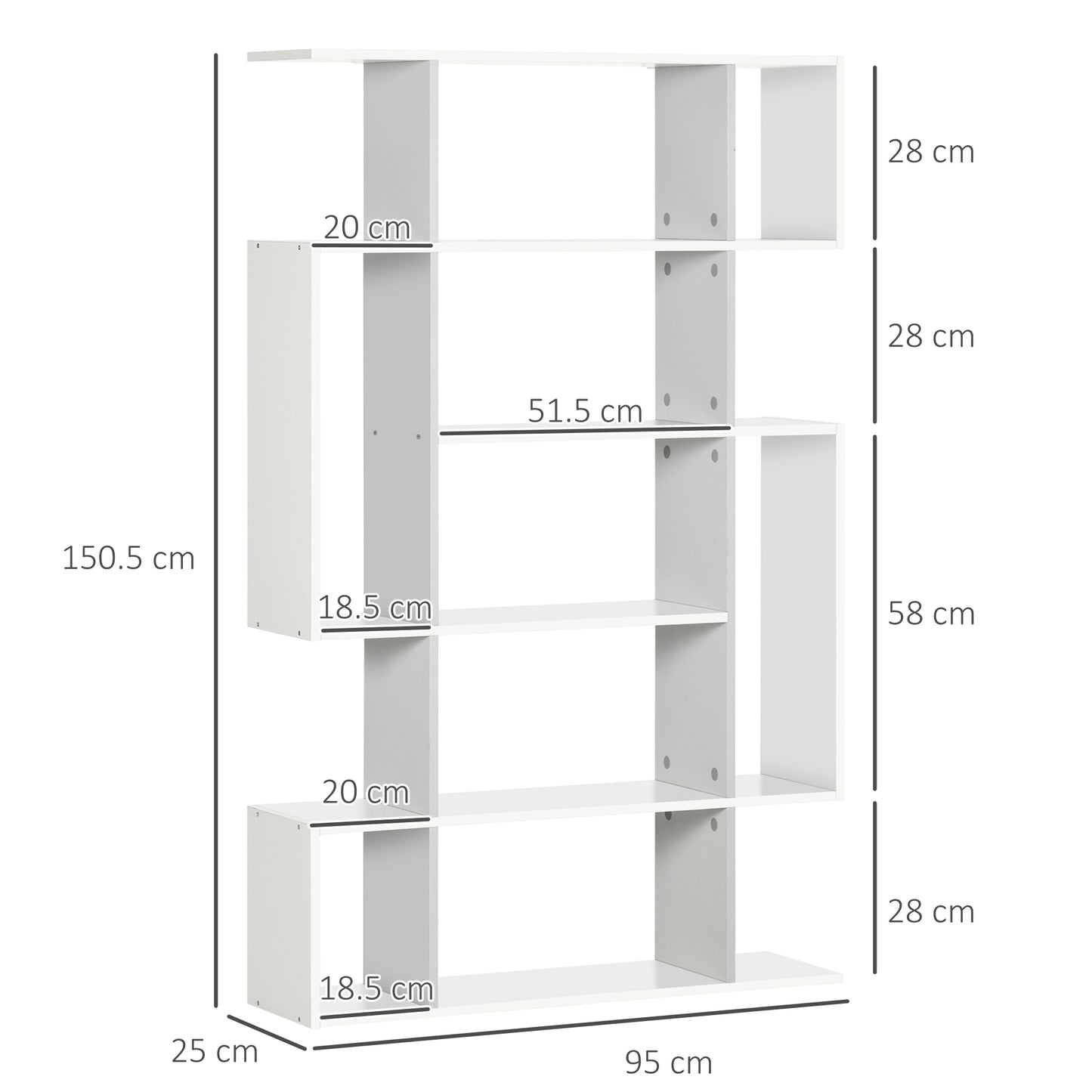 5-Tier Bookshelf, Modern Bookcase with 13 Open Shelves, Freestanding Decorative Storage Shelving for Home Office and Study, White