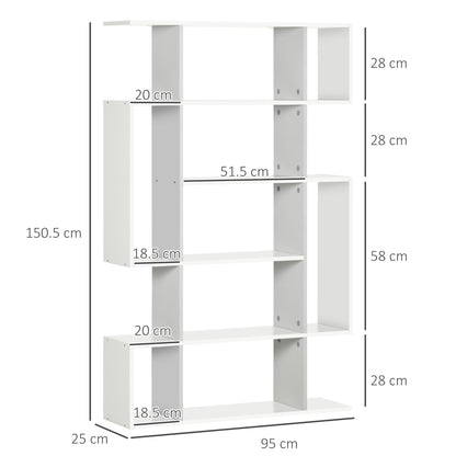 5-Tier Bookshelf, Modern Bookcase with 13 Open Shelves, Freestanding Decorative Storage Shelving for Home Office and Study, White