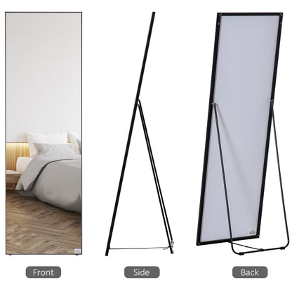 Full Length Dressing Mirror, Floor Standing or Wall Hanging, Aluminium Alloy Framed Full Body Mirror for Bedroom, Living Room, Black