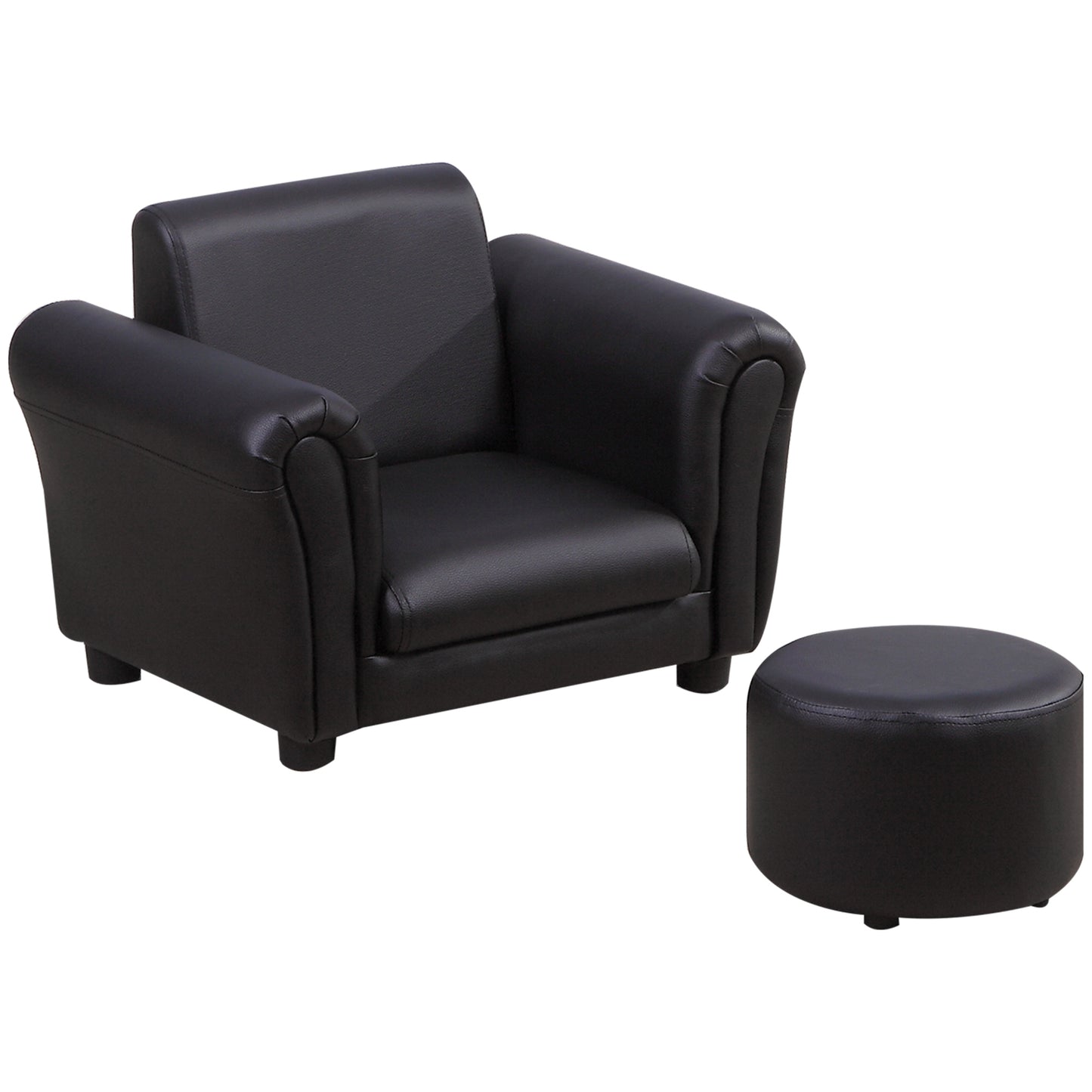 #Children Armchair W/Footstool-Black