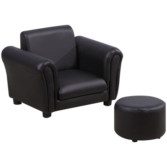 #Children Armchair W/Footstool-Black