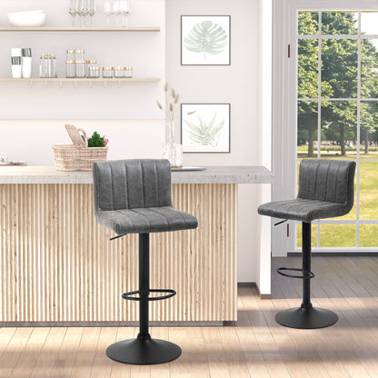 Barstools Set of 2 Adjustable Height Swivel Gas Lift PU Leather Counter Bar Chairs with Footrest, Grey